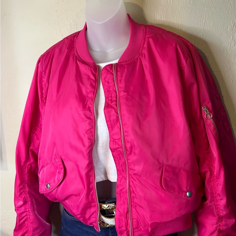 Love Tree Hot Pink Cropped Bomber Jacket - Large - NWOT-